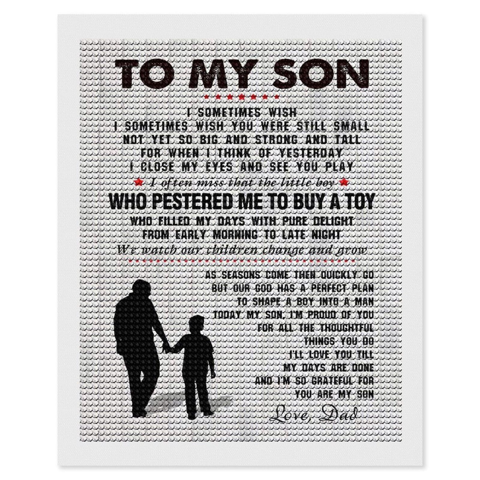 Junmoney to My Son from Dad Father Diamond Painting Set 16"x20", for Beginners, Modern Decor, Simple to Start, Gift Idea, Pleasing Wall Art Project