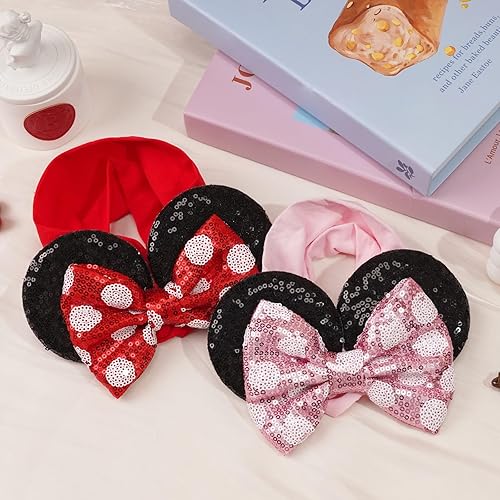 Miniatura 7 de 3 diademas grandes con orejas de ratón para bebé y niña, con lazo de lentejuelas, banda ancha de nailon turbante, diadema de parque temático,