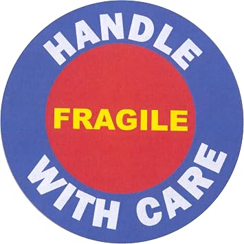 Round Label Fragile Handle with Care 60 Stickers 2.5"""""""" Diameter