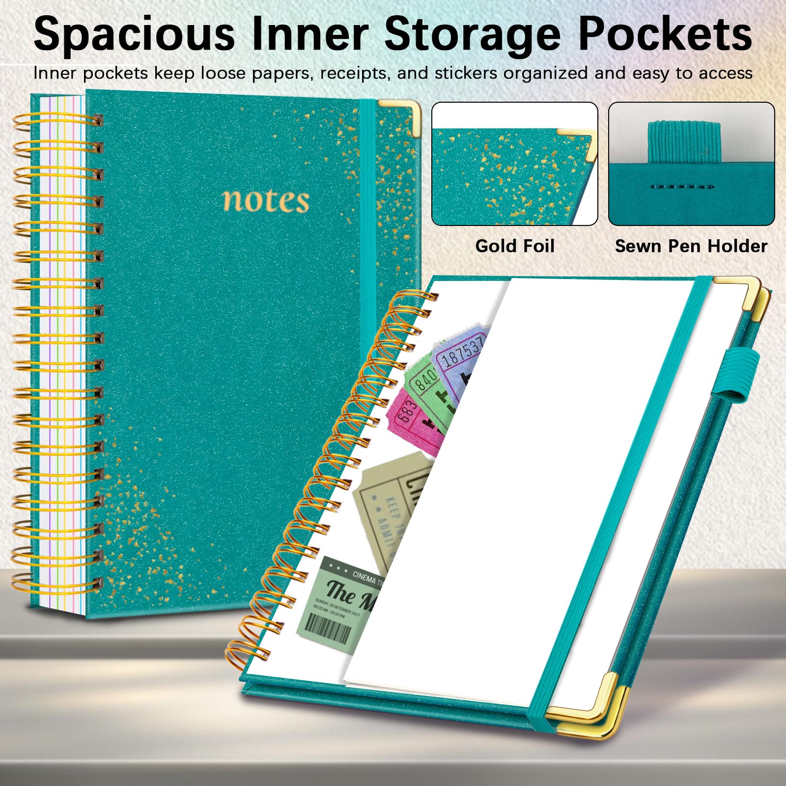 Cuaderno en espiral de tapa dura con separadores y pestañas extraíbles, 8 x 10 pulgadas, cuadernos de 5 temas para el trabajo, cuaderno de rayas universitarias, diario B5 con rayas brillantes