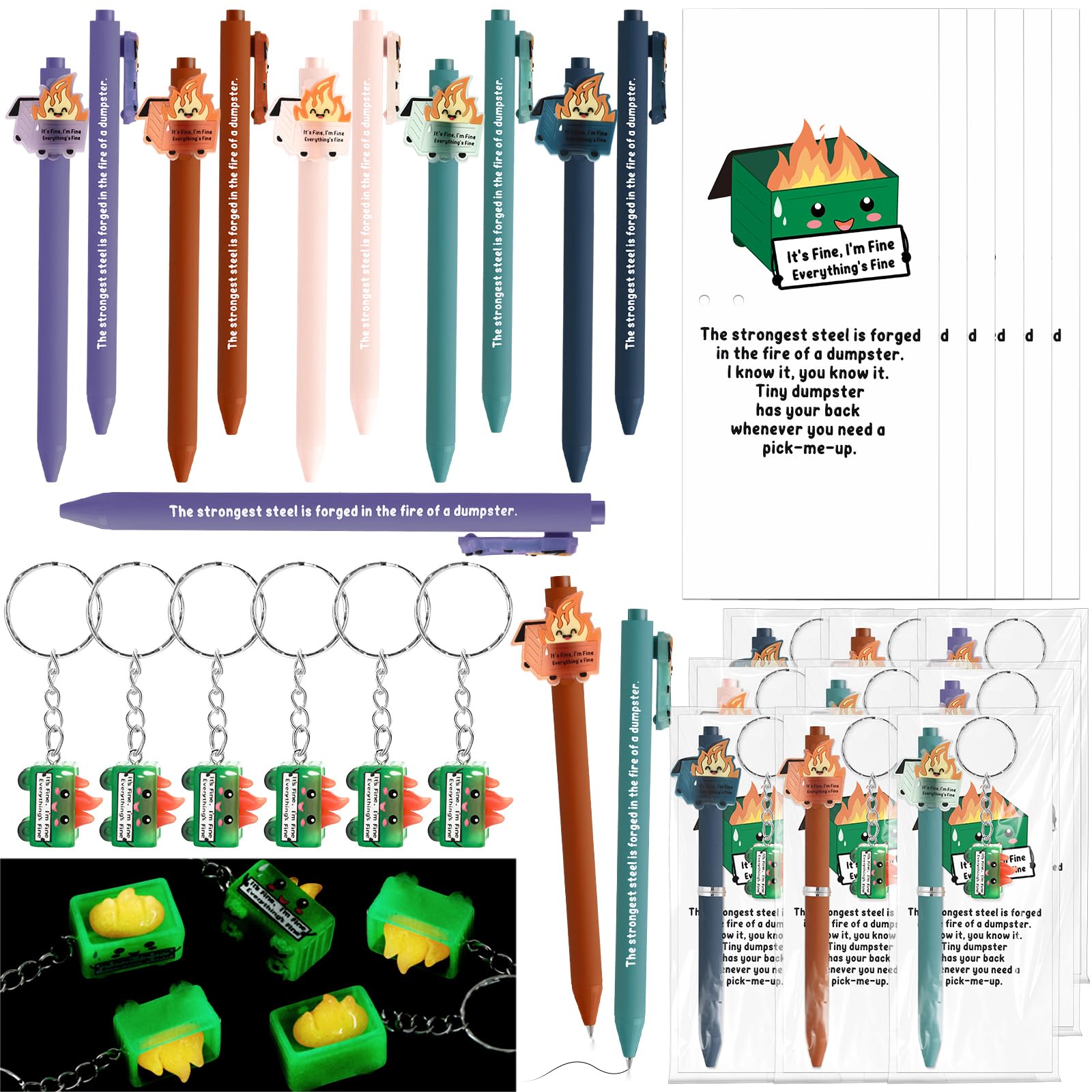 Sayglossy 20 Sets Inspirational Dumpster Gifts for Office Coworkers Positive Dumpster Pens Emotional Keychain and Motivational Cards Employee