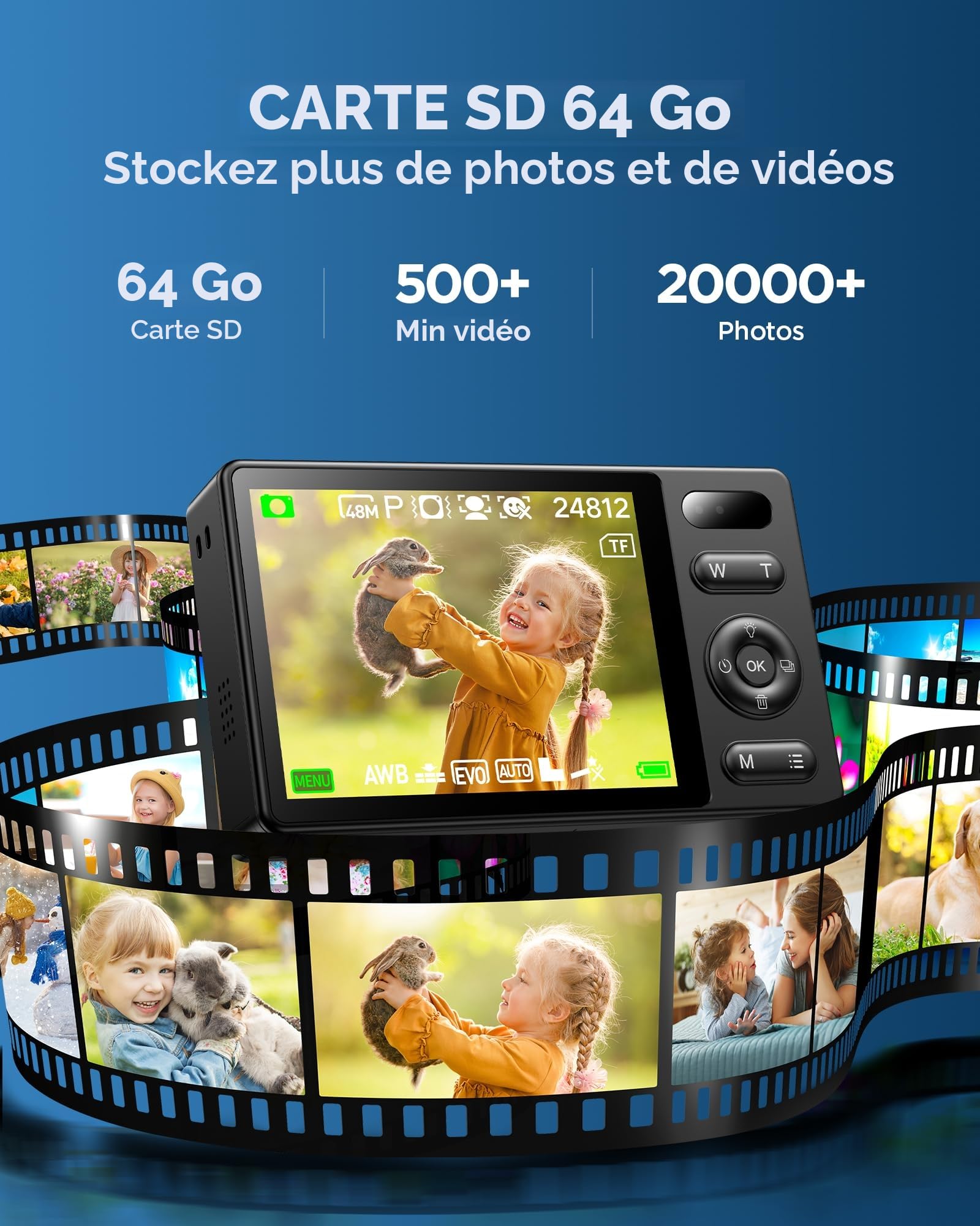Appareil Photo Numérique Enfant 48MP Anti-secousse 16X Zoom Autofocus Vlogging Caméra pour YouTube