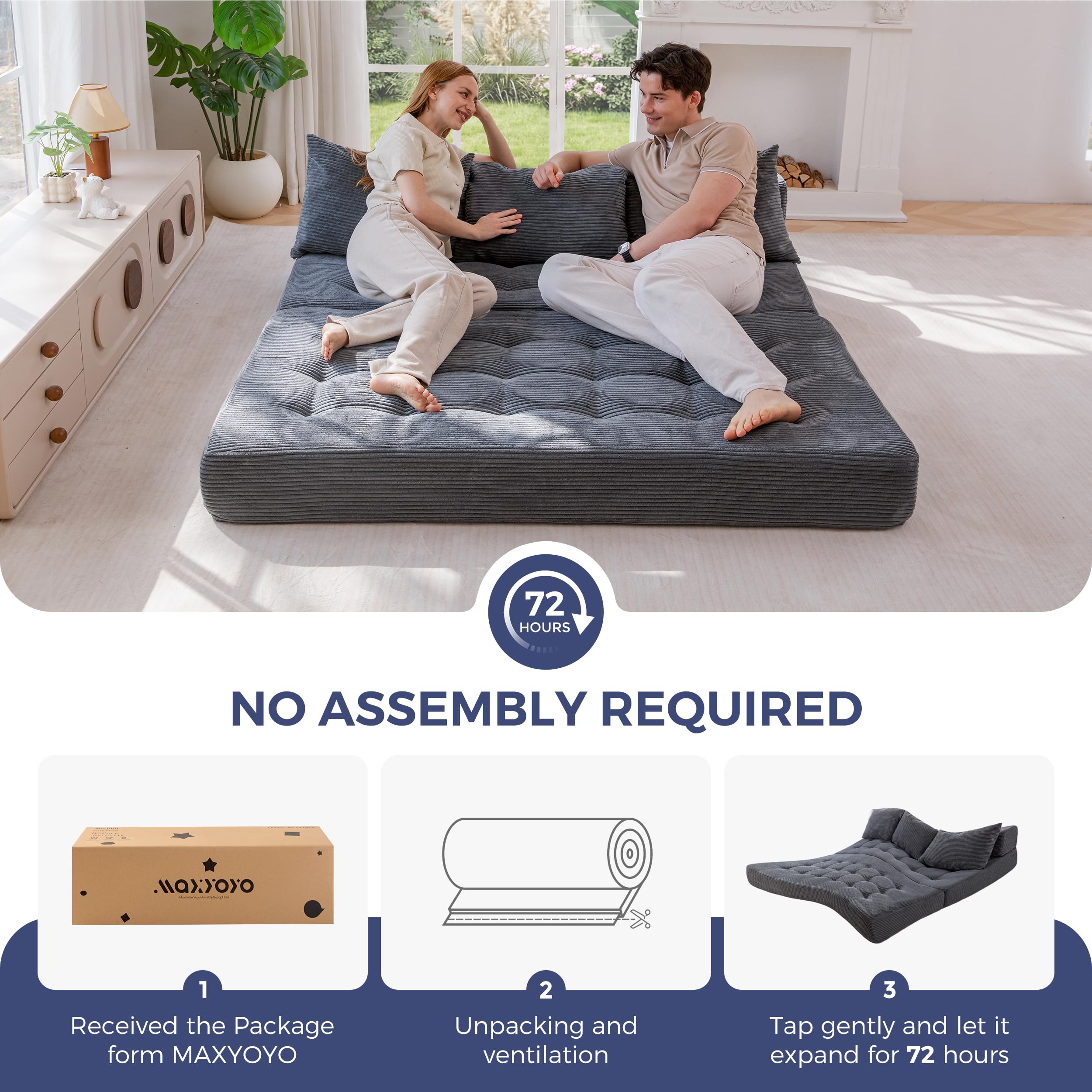 MAXYOYO Modułowa sofa segmentowa, rozkładane łóżko z rozkładanym łóżkiem i poduszką, teksturowana aksamitna sofa podłogowa bez struktury do salonu, sypialni, pokoju gościnnego, bez montażu