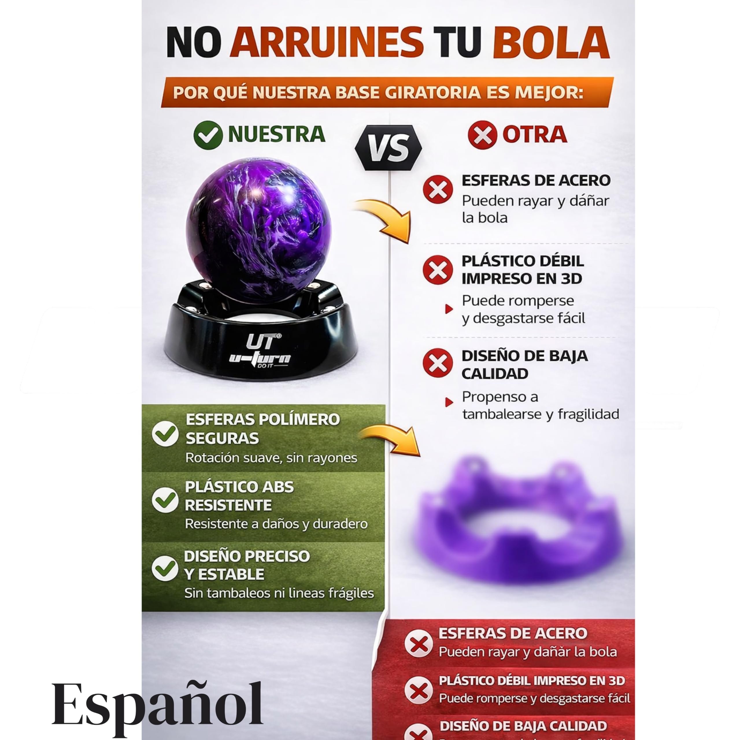 Genérico Base GIRATORIA Bolos, Accesorios para el Bowling, Bolas, Mantenimiento, Limpieza, Pulido, Lijado, Ball Spinner, Soporte, Vaso, Copa, Exhibicion. U-Turn Sport (Negro