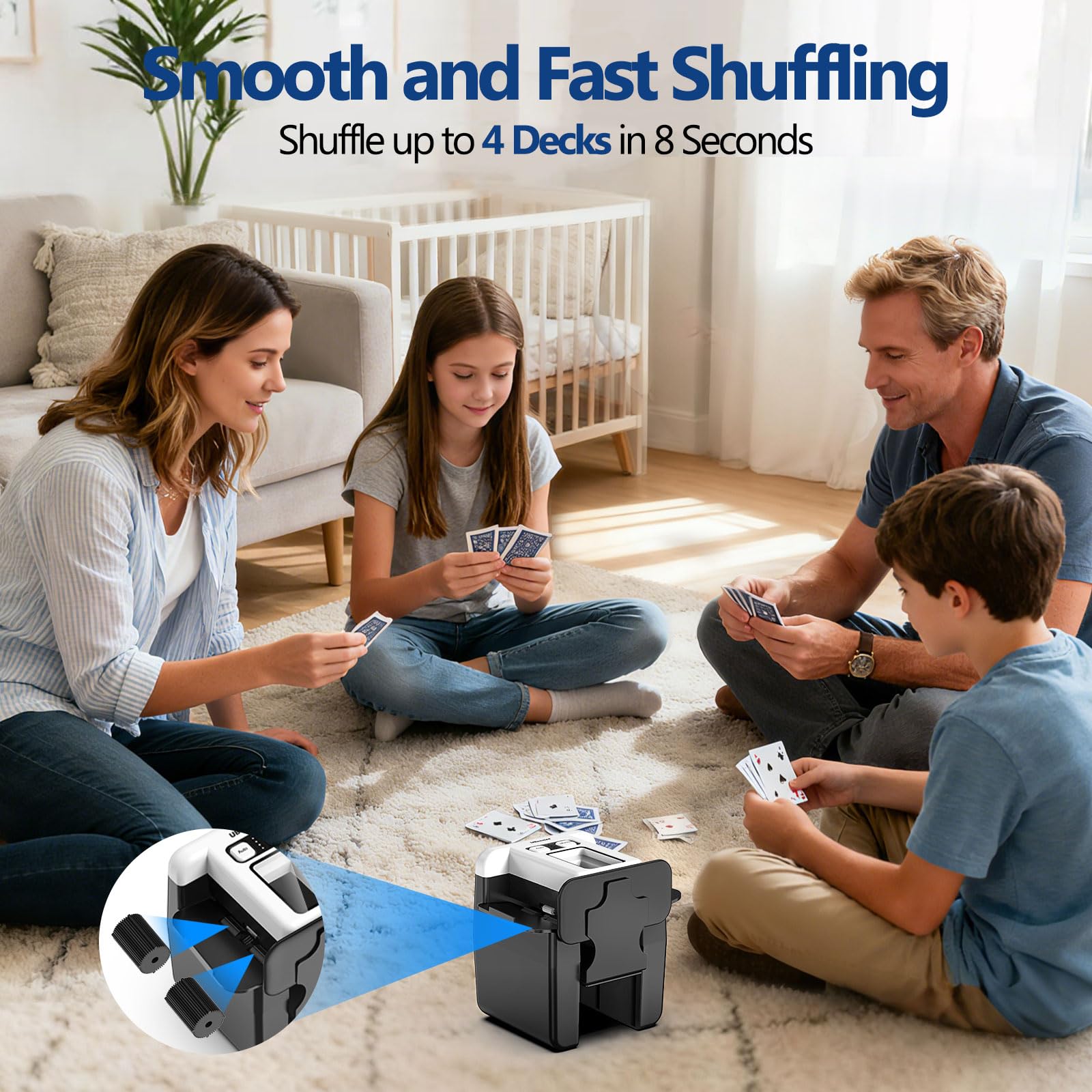 UBeesize Shuffler Automatique de Cartes, Rechargeable 1-4 Deck Card Shuffler avec Double Mode, Machine Portable Shuffling pour Poker, UNO, Blackjack et Jeux de Cartes