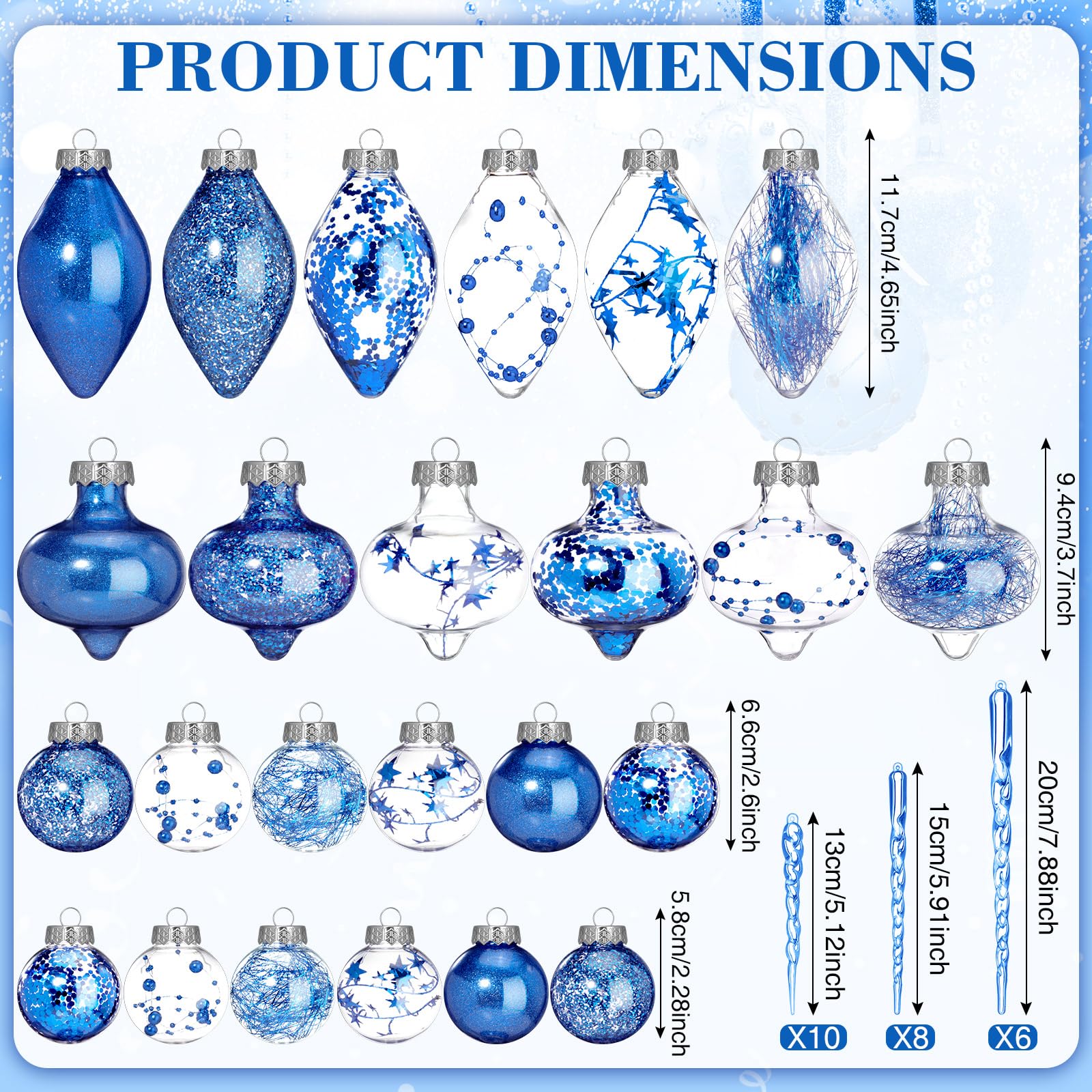Bucherry Eiszapfen aus transparentem Kunststoff, bruchsicher, glitzernd, Kunststoff, für Weihnachten, Weihnachten, Acryl, Eiszapfen, Ornamente für Urlaub, Hochzeit, Party, 48 Stück