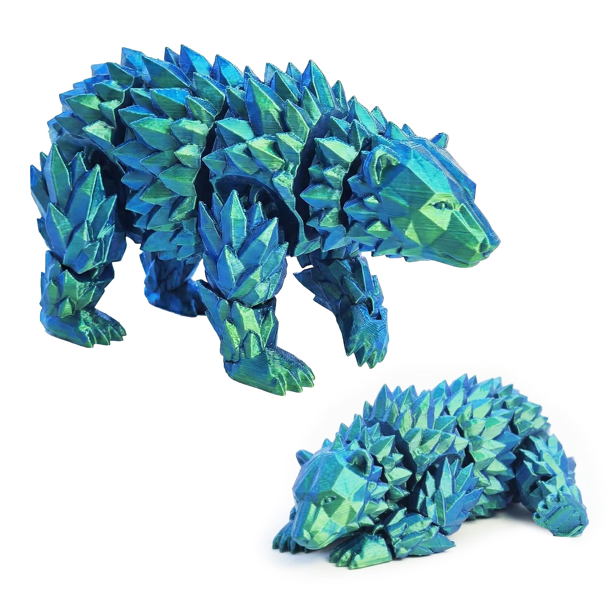 Articulated Crystal Bear Figurine, 3D Printed Flexible Joint Animal Sculpture, Decorative Desk Ornament for Home Office, Bookshelf & Shelf Decor (Blue-green,S)