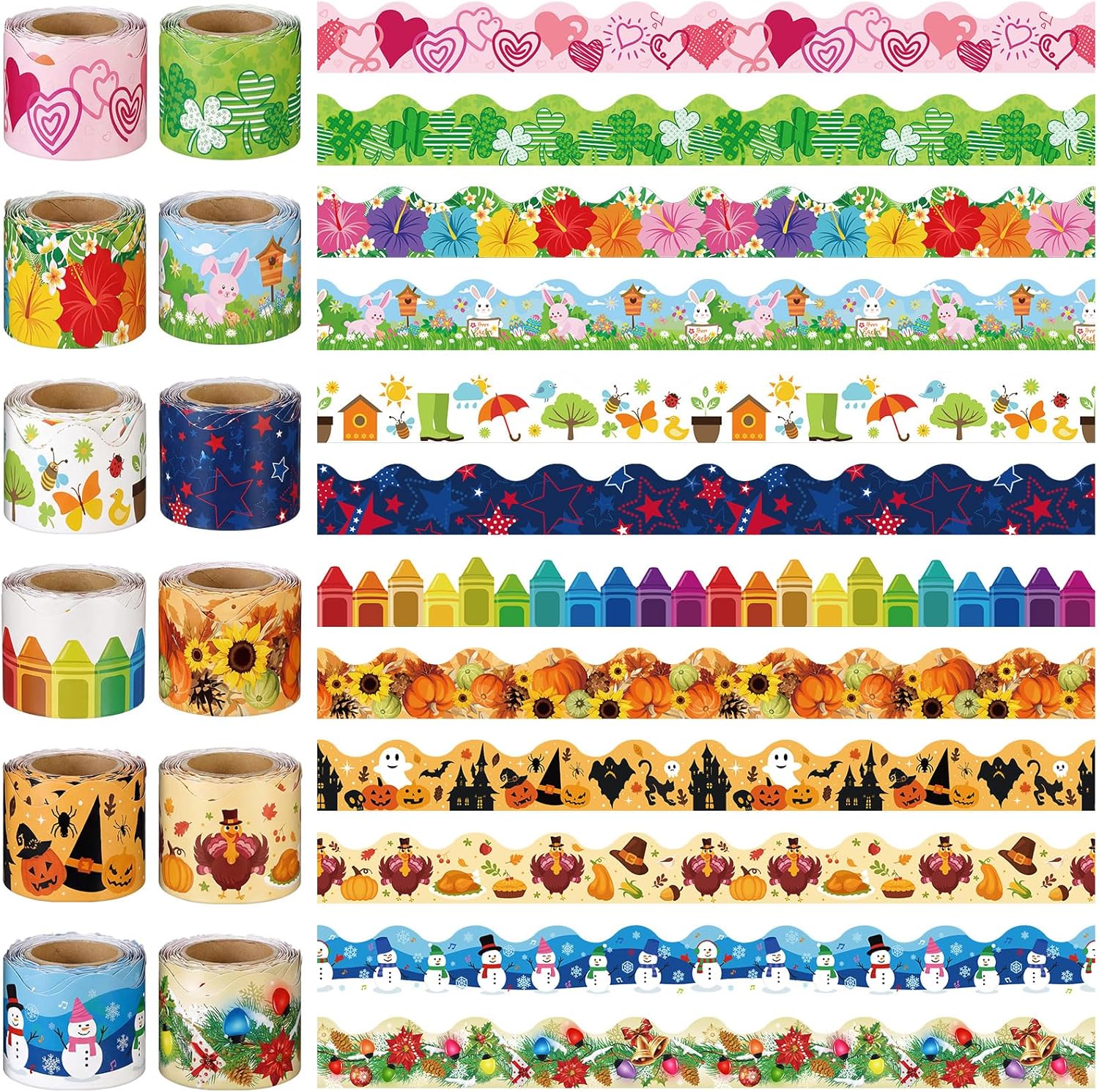 Geyee 12 Rolls 394 ft Holiday Bulletin Board Borders Seasonal Bulletin Board Decorations Summer Farmhouse Trim for School Classroom Wall Decor