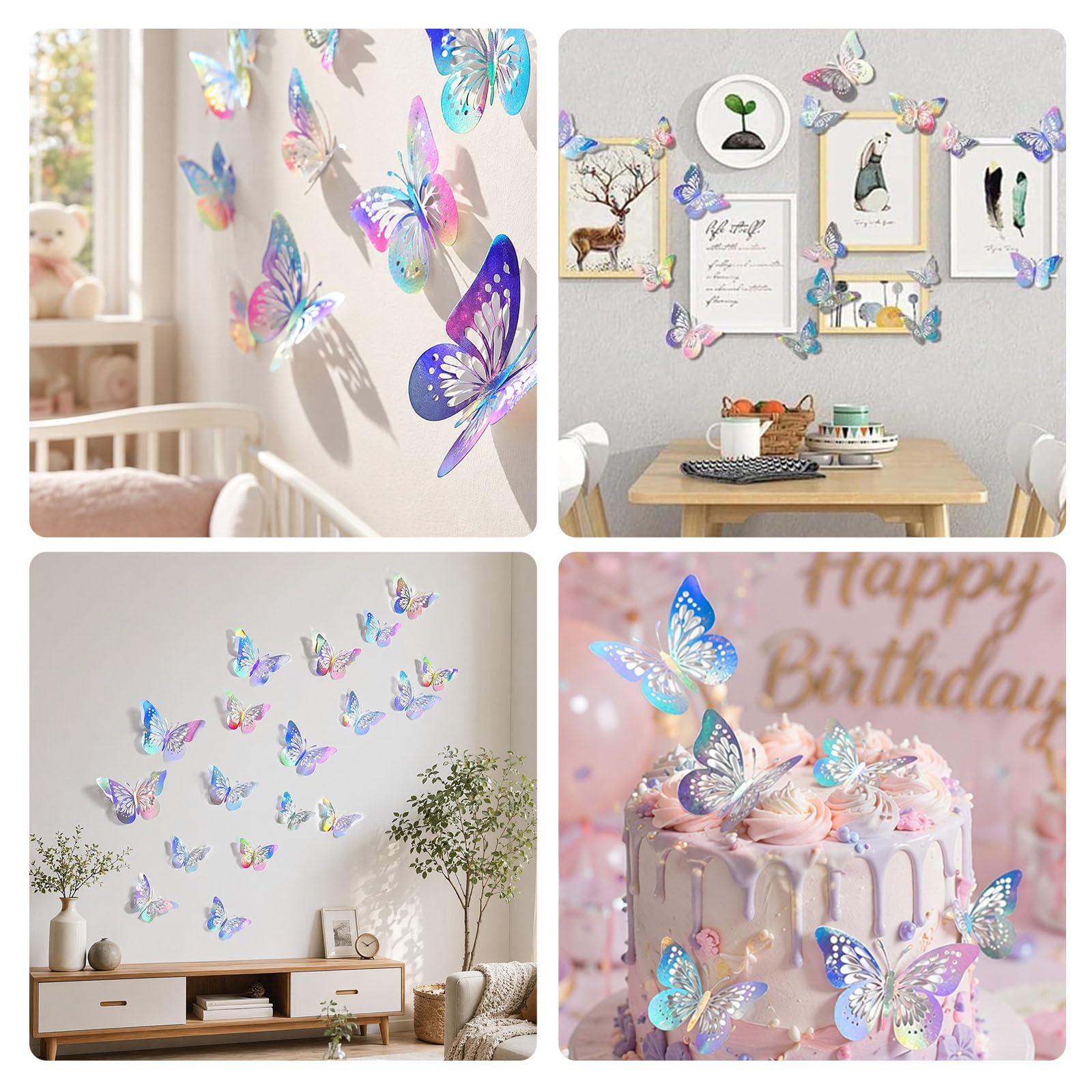 FYSL 60 Stück 3D Schmetterlinge Wandaufkleber - Selbstklebende Schmetterlingsdeko für Wohnzimmer, Schlafzimmer, Babyzimmer - Wandtattoos mit 3D-Effekt