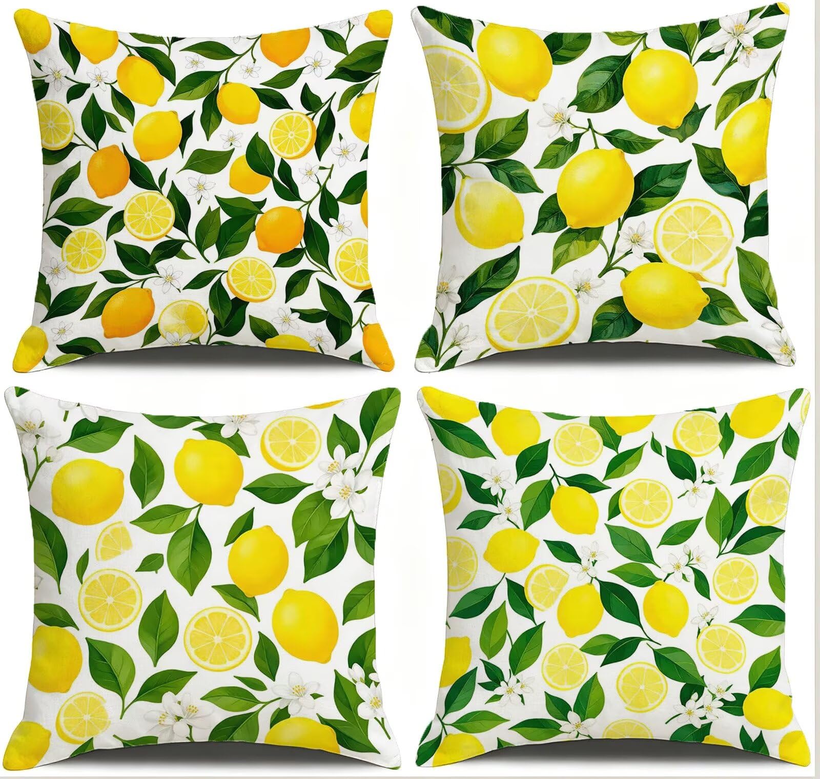 Giallo Federe Cuscini Divano 50x50cm, Cuscini da Esterno Set de 4, Cod-143 | Velour Copricuscini Decorativi Letto Arredo, per Letto, Soggiorno, Giardino, Esterno, Casa Decorazione Set di 4 Pianta