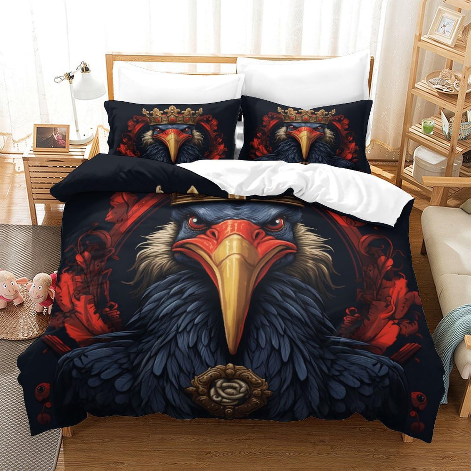 P1S9U7W5Y 3D Printed Mystical Raven 3pcs Duvet Cover Set Microfiber Gothic Bedding Set Double
