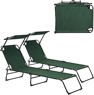casa.pro - 2 Lettini Parasole con Tettuccio, 187cm, Giardino o Spiaggia, Verde Scuro