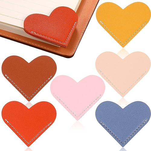 6 marcapáginas de cuero con forma de corazón, esquina de corazón, hecho a mano, marcapáginas de cuero, lindos accesorios para mujeres, amantes de