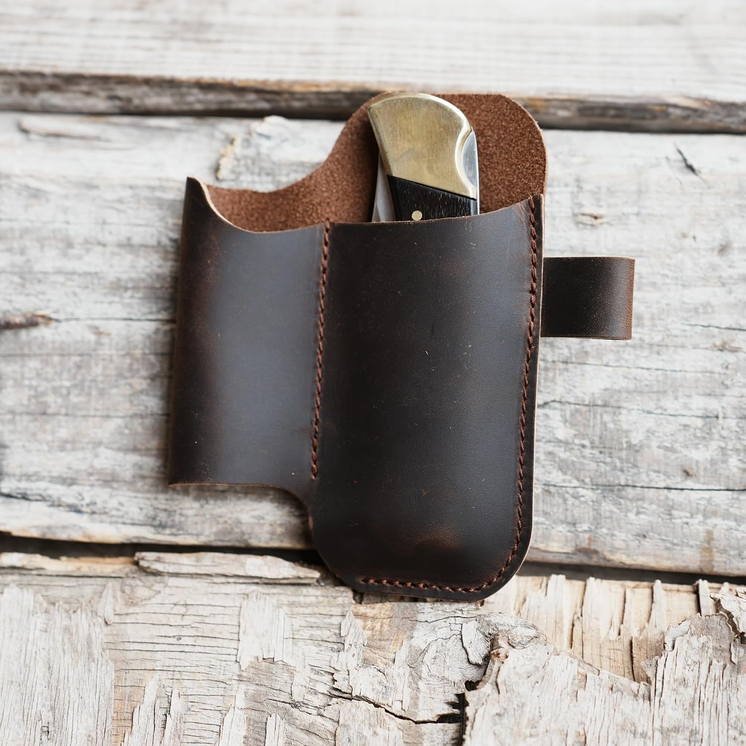 Multitool Leather Folding Pocket Knife Sheath for 4" 4.3" 4.2" 4.5" 5" inch Knives, Leather Knives Holder Buck 110 112, 5 inch, Flashlight Holder, EDC Pouch