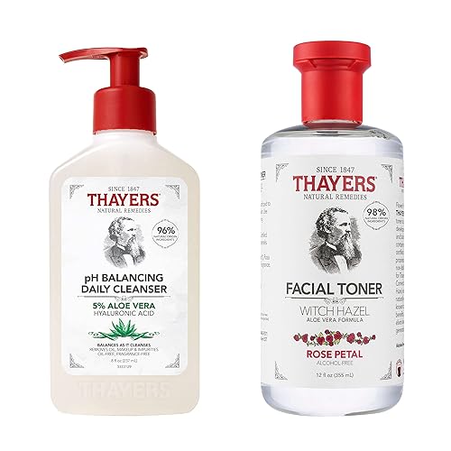 THAYERS Tónico hidratante de pétalos de rosa sin alcohol, con fórmula de aloe vera, 12 onzas líquidas + limpiador diario THAYERS pH equilibrante,