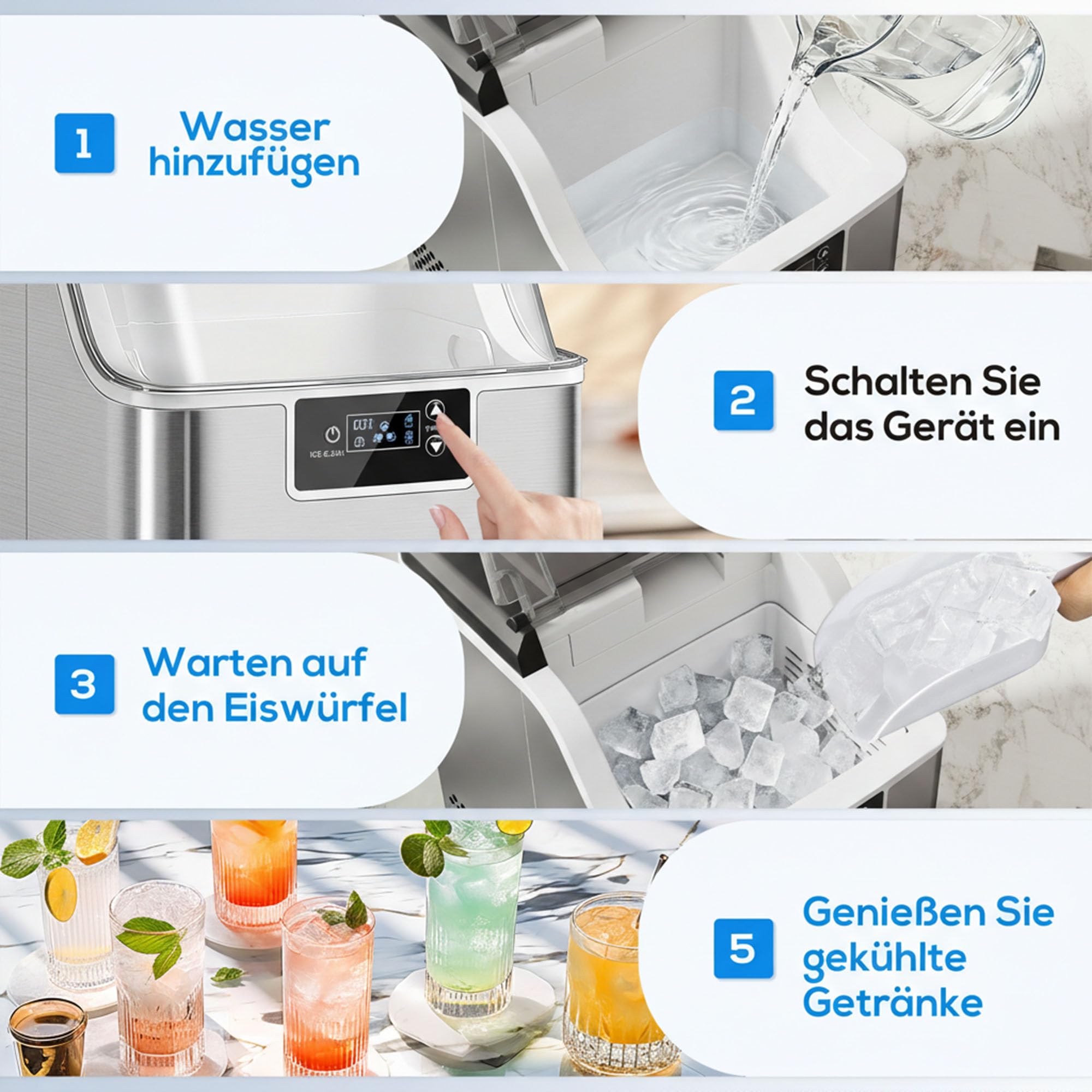 HOMCOM Eiswürfelmaschine Edelstahl Ice Maker 20kg/24h Eiswürfeln | 2,1L Wassertank, 24 Nugget pro Durchgang, Selbstreinigender Eiswürfelbereiter, Eisschaufel und Korb, Für Küche Büro Party