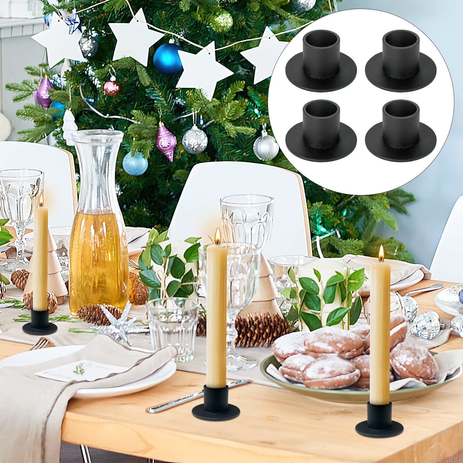 Higtok 6 Portacandele In Metallo Nero Opaco - Reggecandela Rotondi Per Tealight (Diametro Candela 2 Cm)