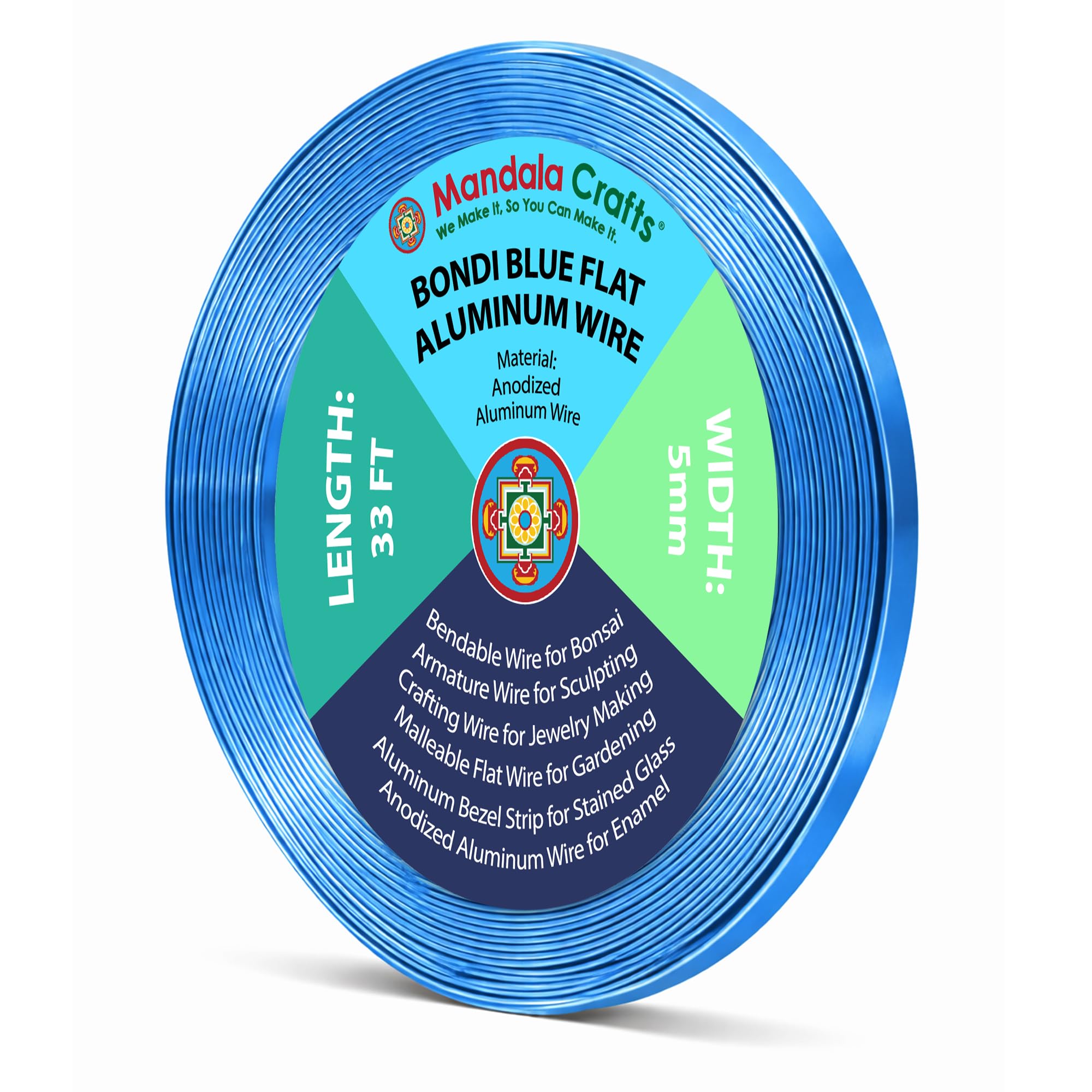 Mandala Crafts 5mm Bondi Blue Flat Aluminum Crafting Wire for Sculpting