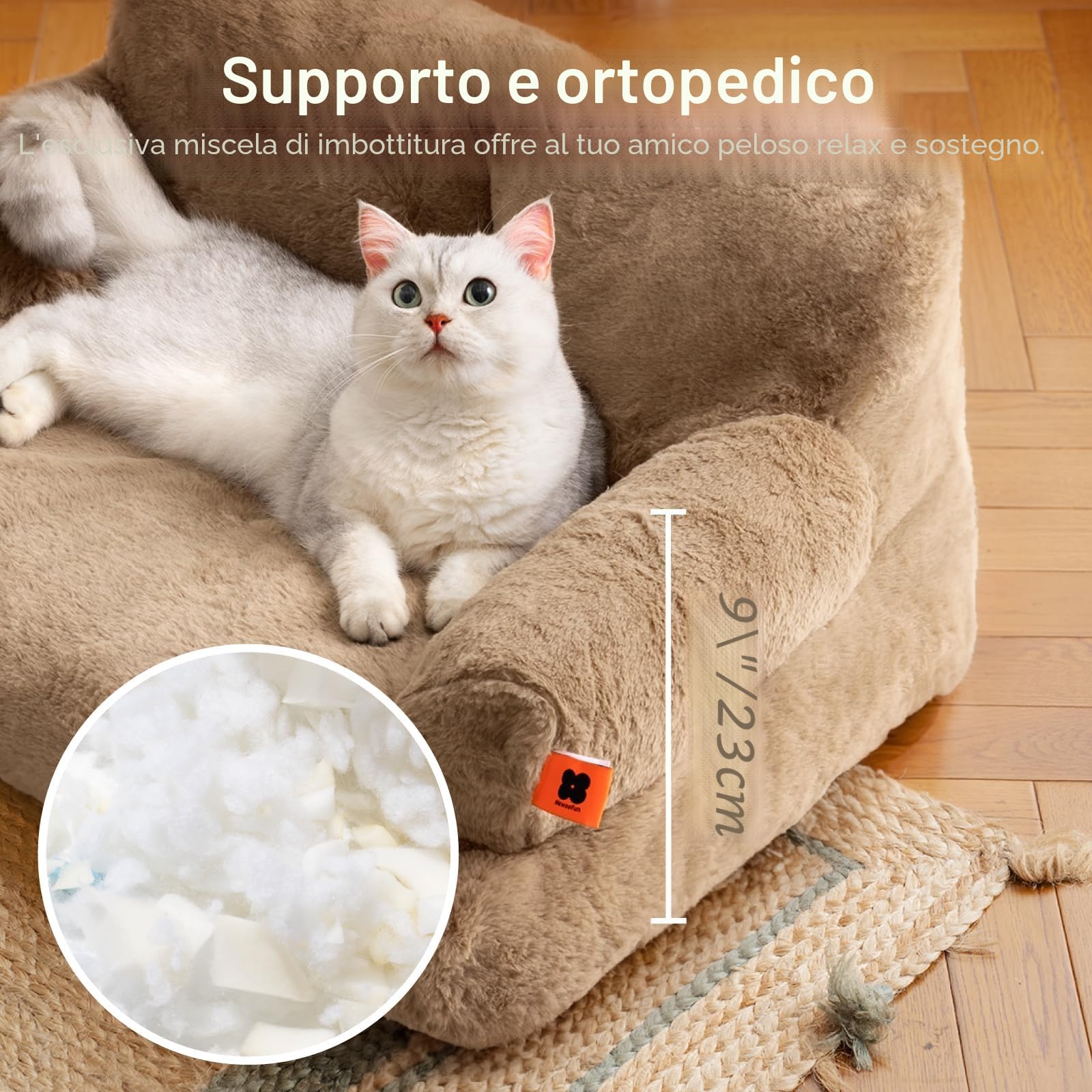MEWOOFUN Cuccia grande per gatti, 66 x 48 cm, soffice e morbido, per cani e gatti di medie e piccole, graziosa cuccia per gatti con fondo antiscivolo (Cachi)