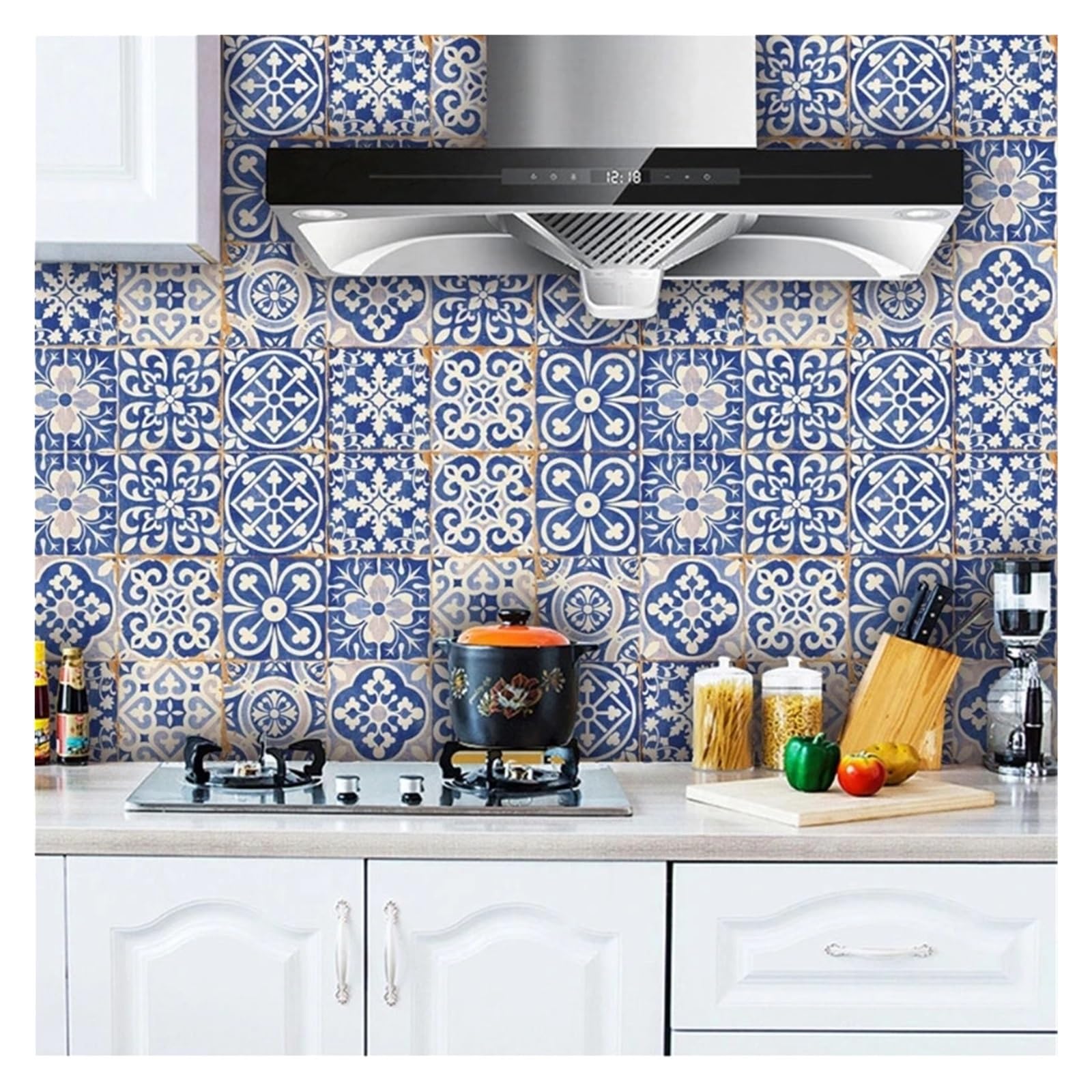 Adesivi for Piastrelle Porcellana Blu e Bianca 24pz Autoadesive Casa Cucina Liscia per Bagno, Cucina