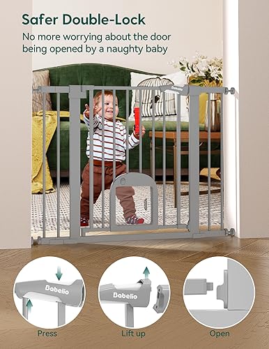Miniatura 3 de Babelio Puerta para bebé con puerta ajustable para gatos, puerta duradera para mascotas de 29-43 pulgadas con cierre automático para escaleras,