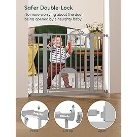 Babelio 29-48 Extra Wide Baby Gate with Adjustable Cat Door,Easy Install Pressure/Hardware Mounted,Auto Close Pet door for Stairs,House,Doorways,Effortless Walk Thru,Gray