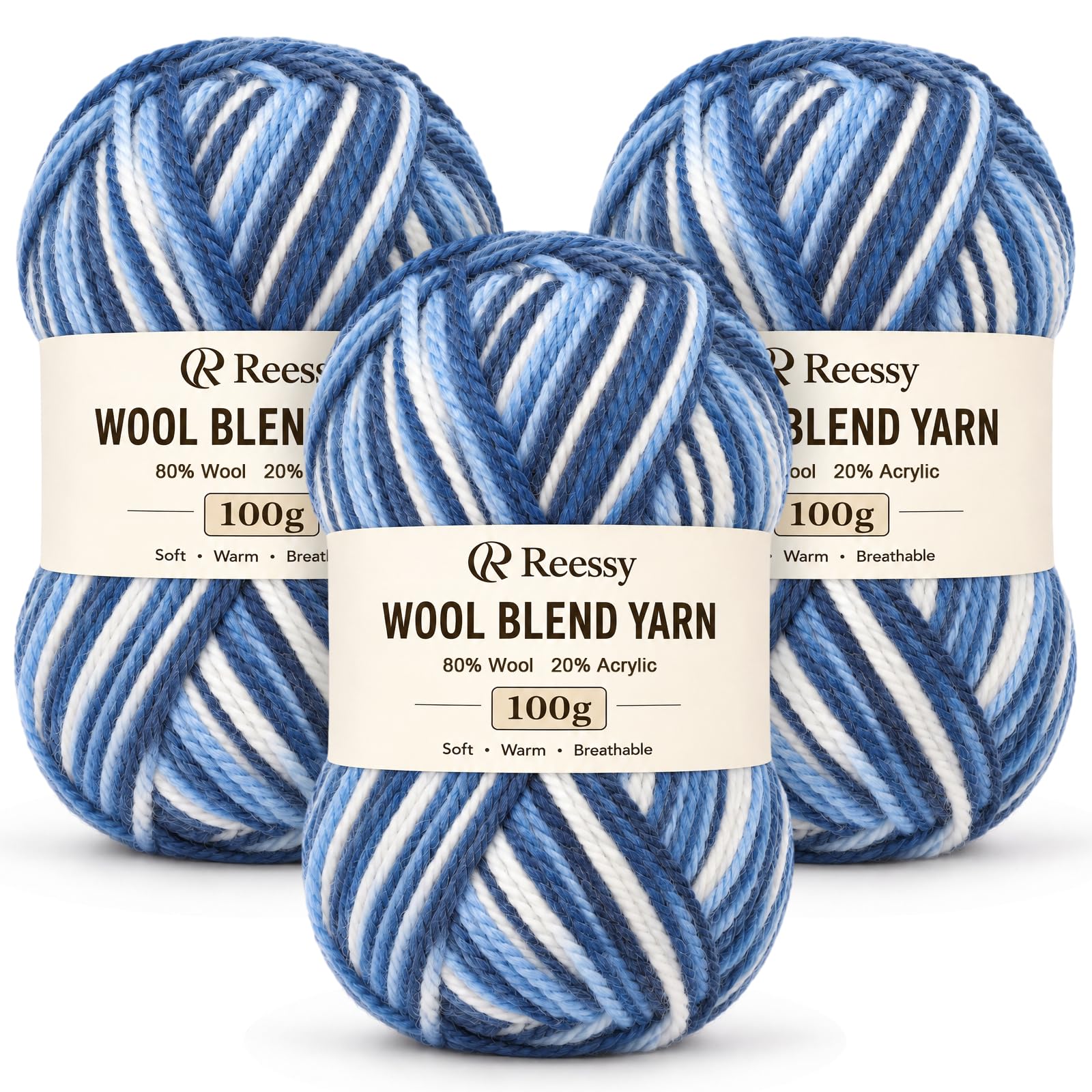 Reessy Knitting Wool, 3 Pack of 100g Gradient Chunky Wool Ombre Yarn(#25)