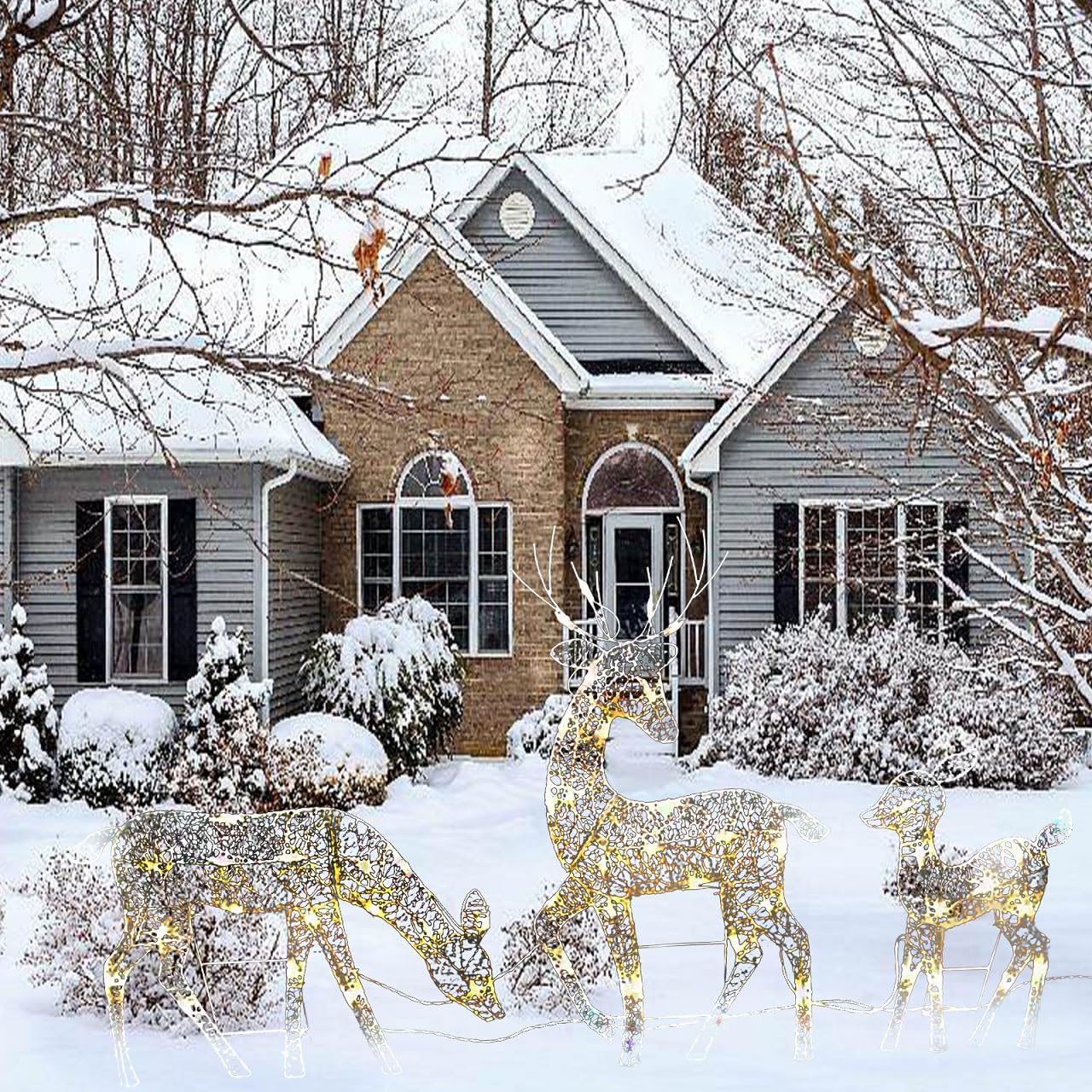 LED Verlichte Kerst Herten Familie Tuin Decor Outdoor Decoratie Rode Bogen Rendier Set