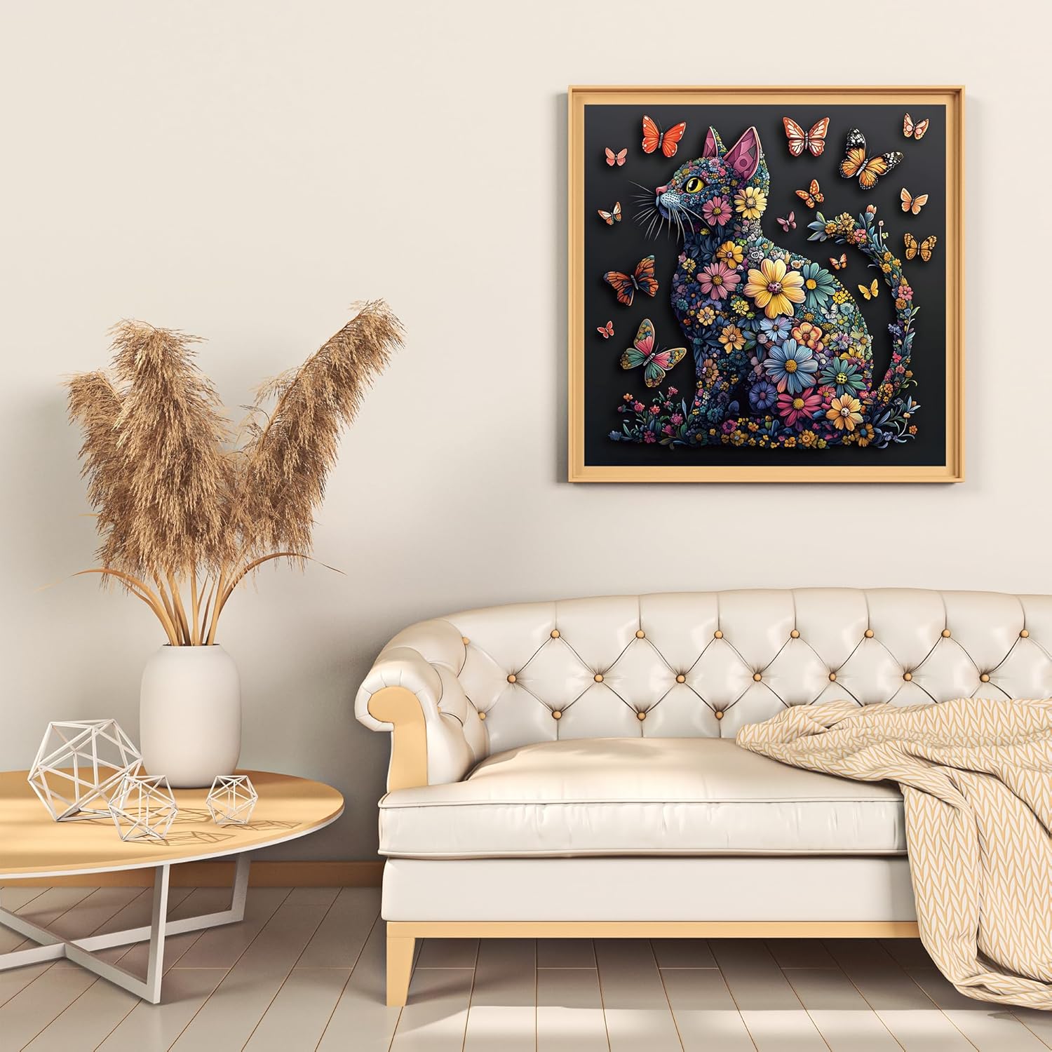 Cat 1000 Piece Puzzle for Adults, Butterfly Jigsaw Puzzles, Black Cat Flower Puzzle for Home Decor, Finished Size 23.98 * 23.98", with 1:1 Poster, Letter on The Back
