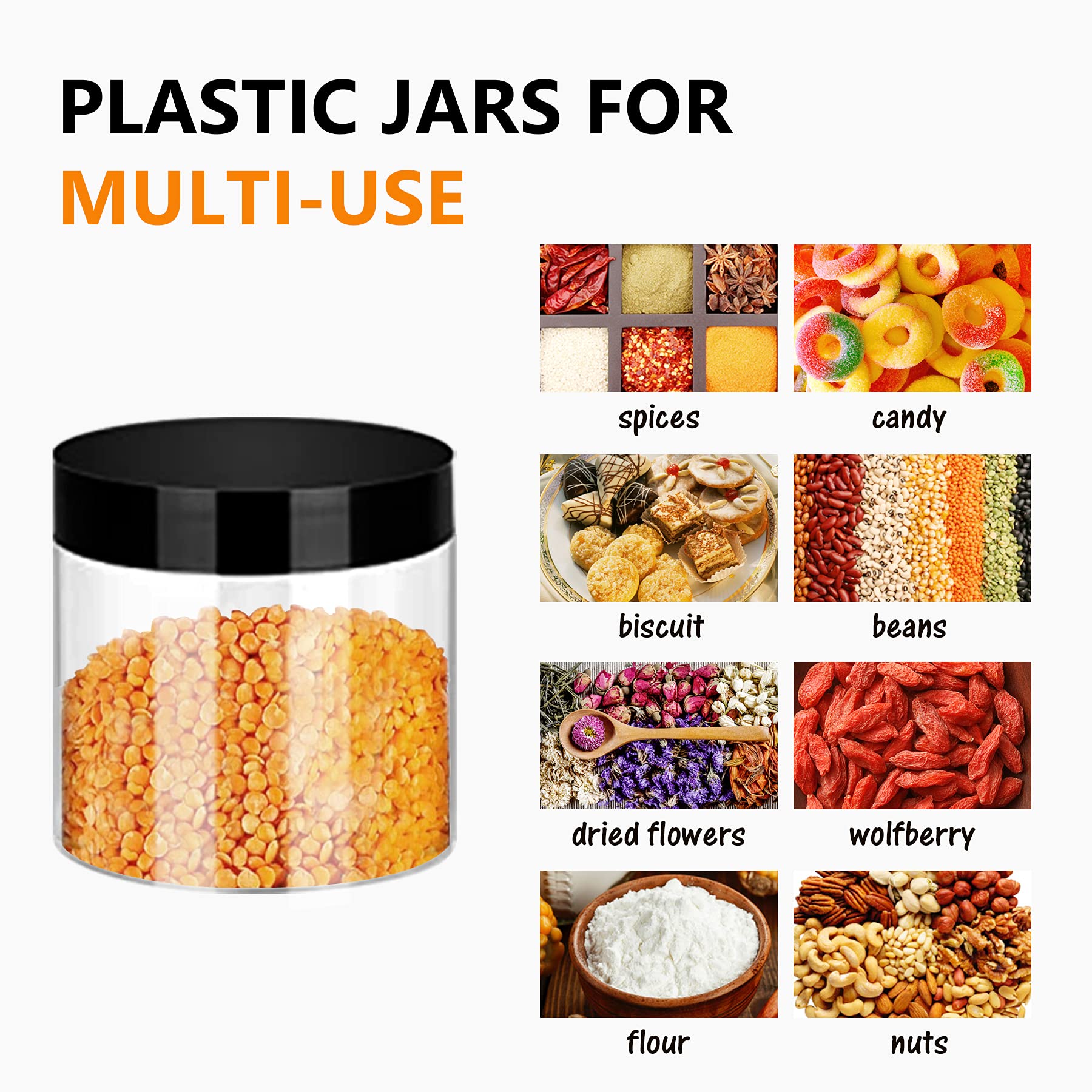 Barattoli di plastica da 6 once con coperchio nero, 40 barattoli vuoti di plastica rotondi ricaricabili trasparenti per melma barattoli ermetici in plastica per conservare i viaggi, casa, cucina,