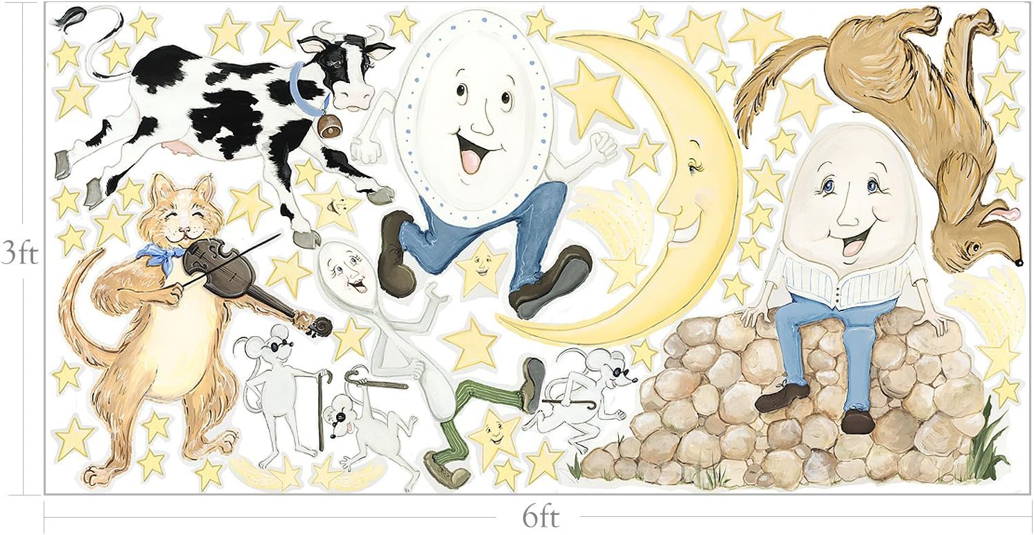 Muralistick - Country Nursery Rhymes "Hey Diddle and Humpty" wall - Reusable Wall Decoration