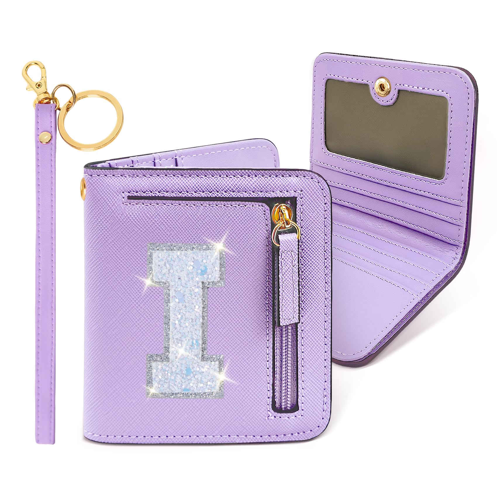 COSHAYSOO Mini Wallet with RFID Blocking Initial Monogrammed for Girls Birthday Valentines Easter Mothers Nurse Day Graduation Thanksgiving Appreciation Halloween Christmas New Year Gifts Letter I