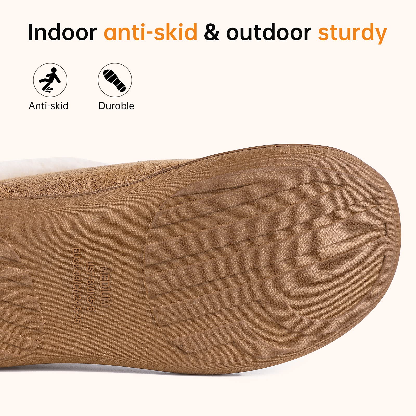 EverFoams Women's Micro Suede Cozy Memory Foam Winter Slippers with Fuzzy Faux Fur Collar and Indoor Outdoor Rubber Sole (Tan, Size 9-10 M US)