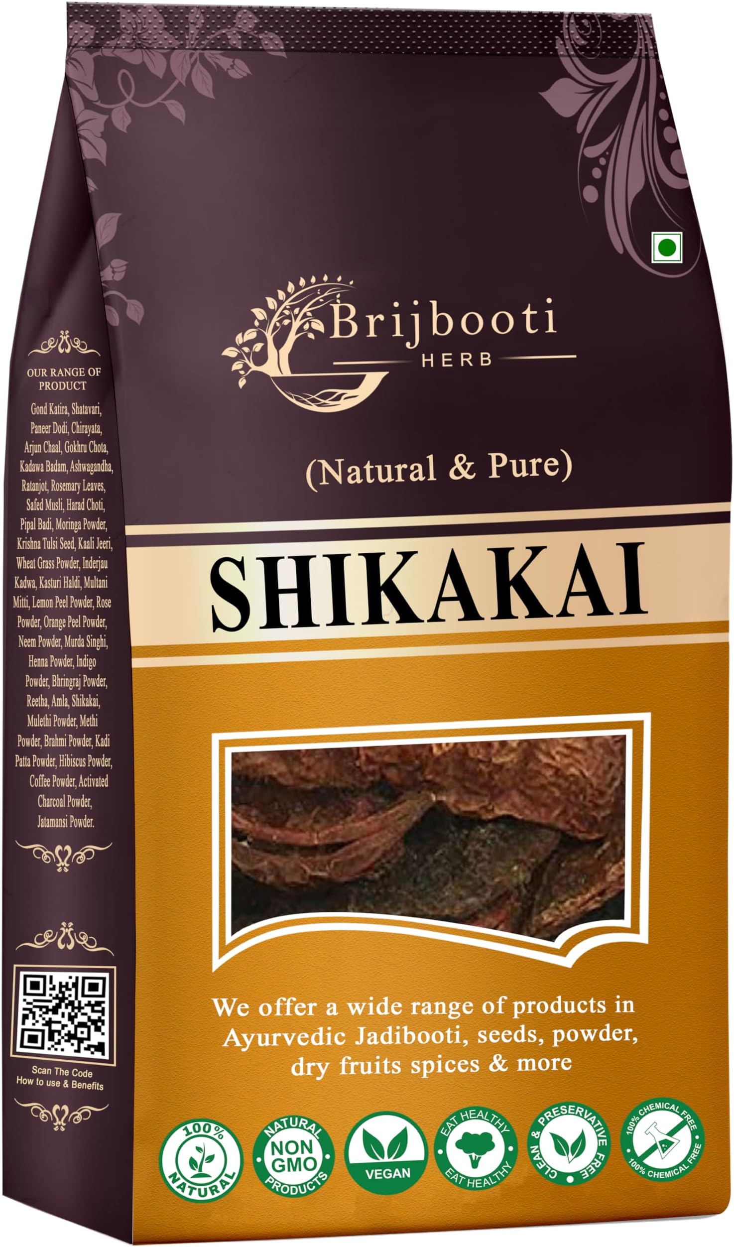 Birju Mahavir Shikakai Raw - Acacia Concinna 500 Gr, Natural (BMKB-210)