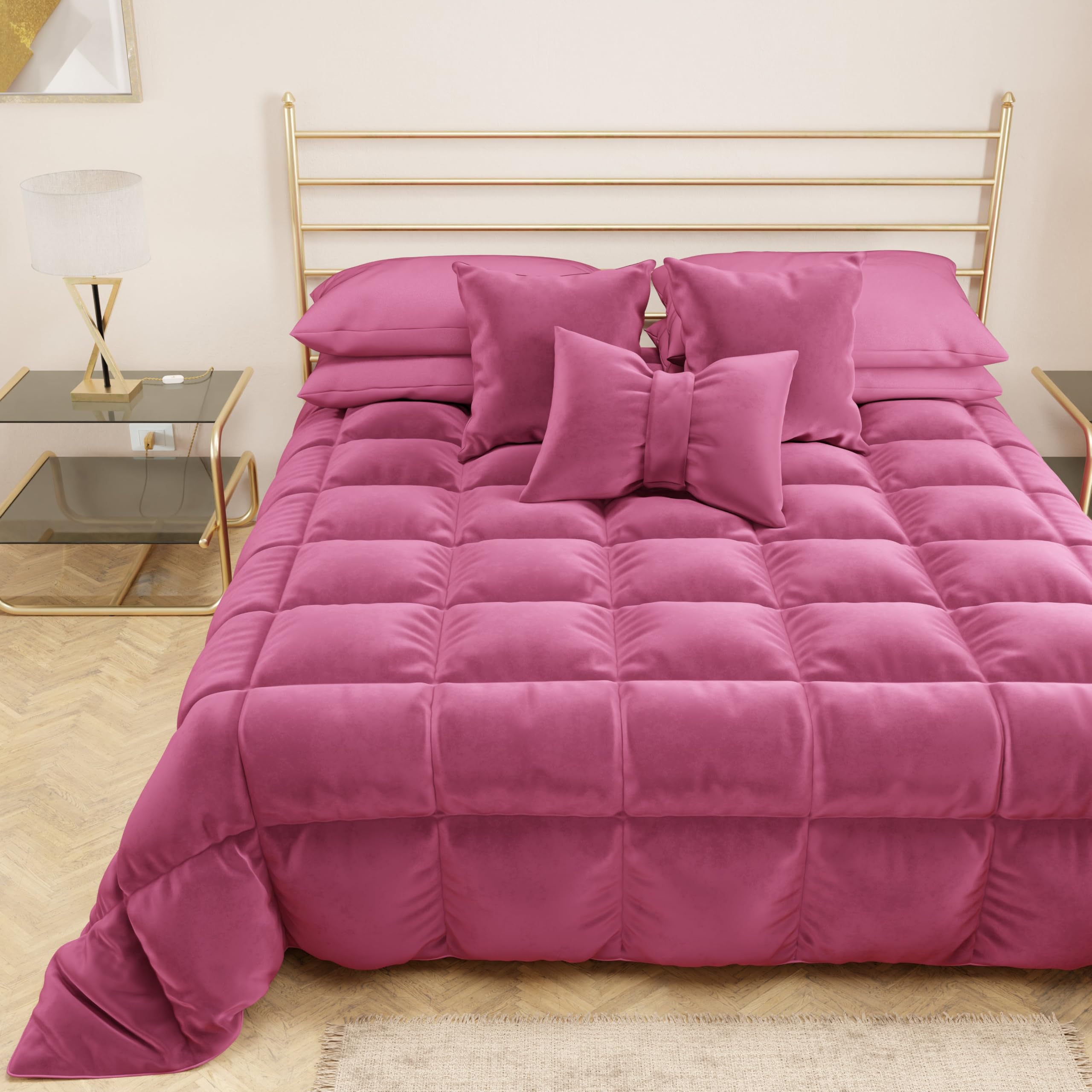 PETTI Artigiani Italiani - Wintersteppdecke für Bett 180/200-260 x 270 cm aus Samt, Doppelseitige Hypoallergene Tagesdecke 350 g/m², Warme Bettdecke, Fuchsia, Made in Italy