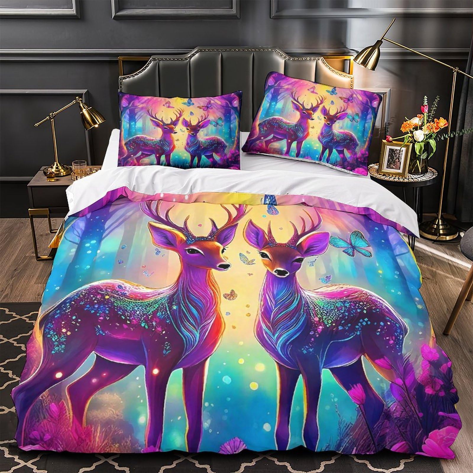 Housse de couette cerf 3D avec fermeture éclair cachée pour lit king