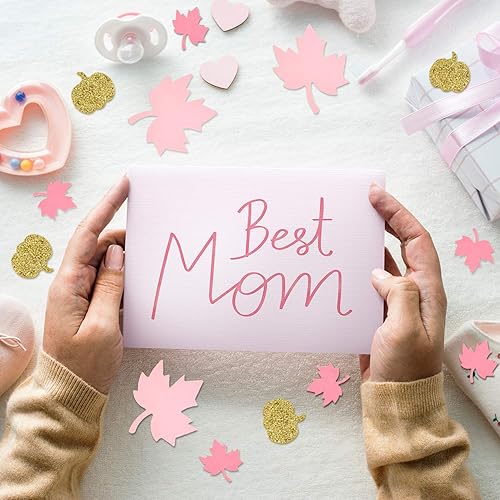 Miniatura 6 de Sumind 200 piezas de confeti de calabaza rosa y dorado para Acción de Gracias, Navidad, baby shower, confeti de hoja de arce, purpurina