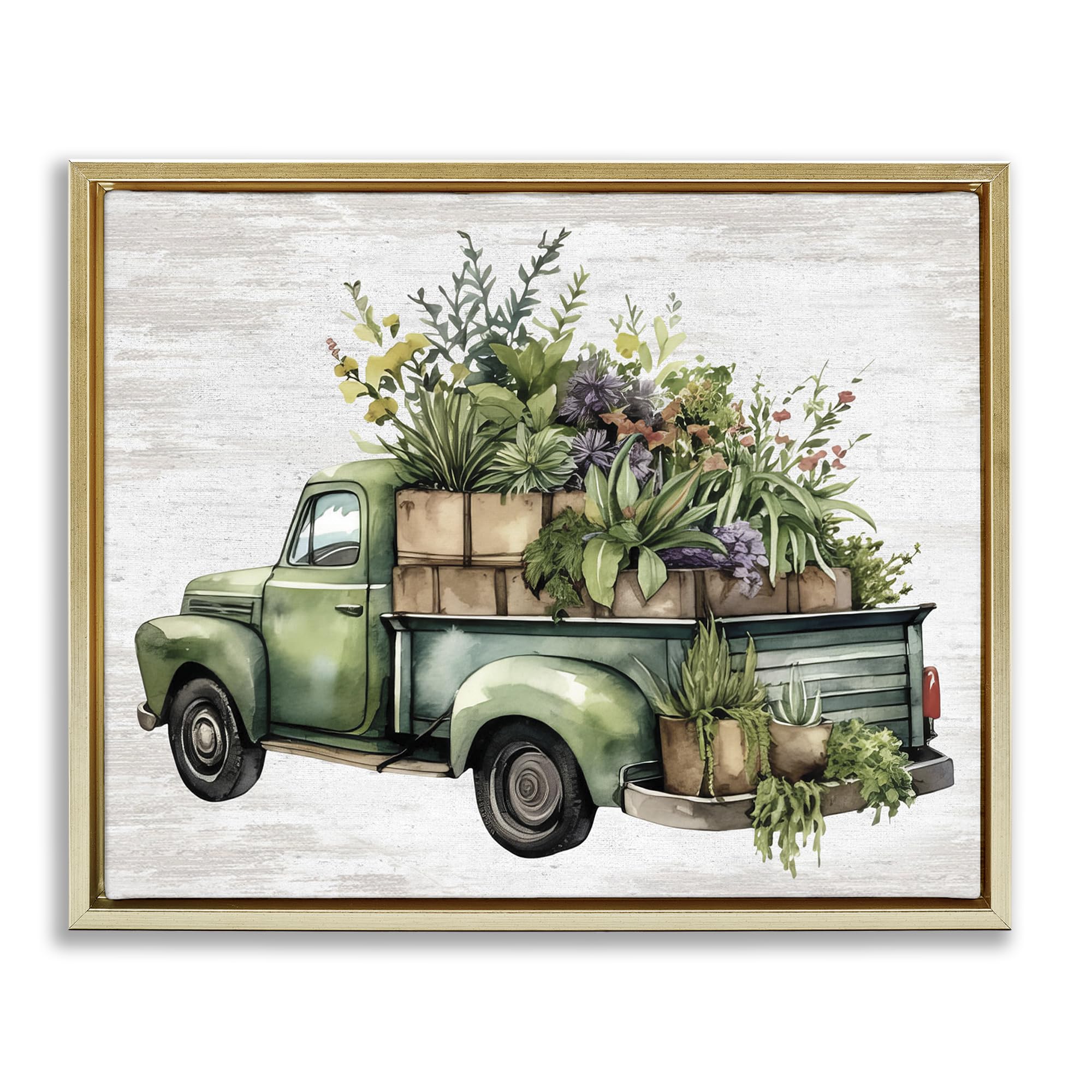 Lienzo flotante enmarcado de camión con vegetación Stupell Industries para pared