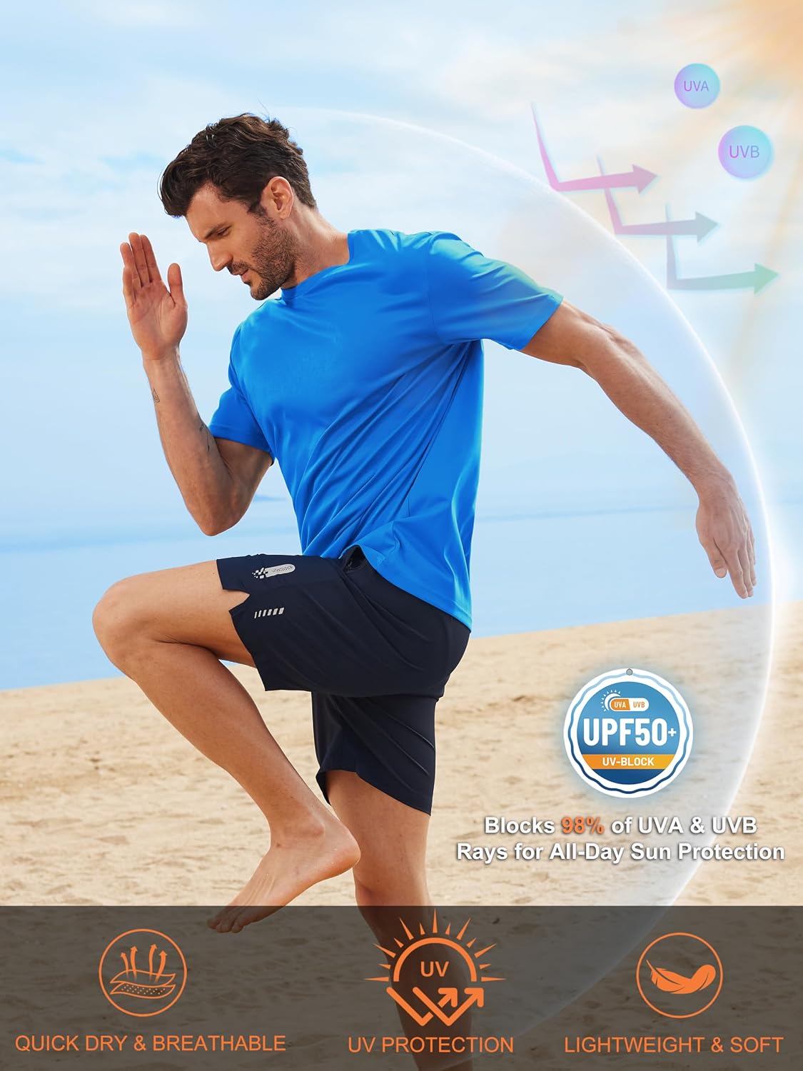 5 Pack T Shirts for Men UPF 50+ UV Sun Protection Shirts Fast Dry Rash Guard Workout Running Swimming Shirt