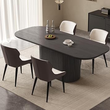 Guyii 86.61" Oval Dining Table Set with 4 Chairs, Modern Kitchen Table Set, Indoor Rectangular Dining Room Table for Kitchen, Bar, Living Room, Home, Black