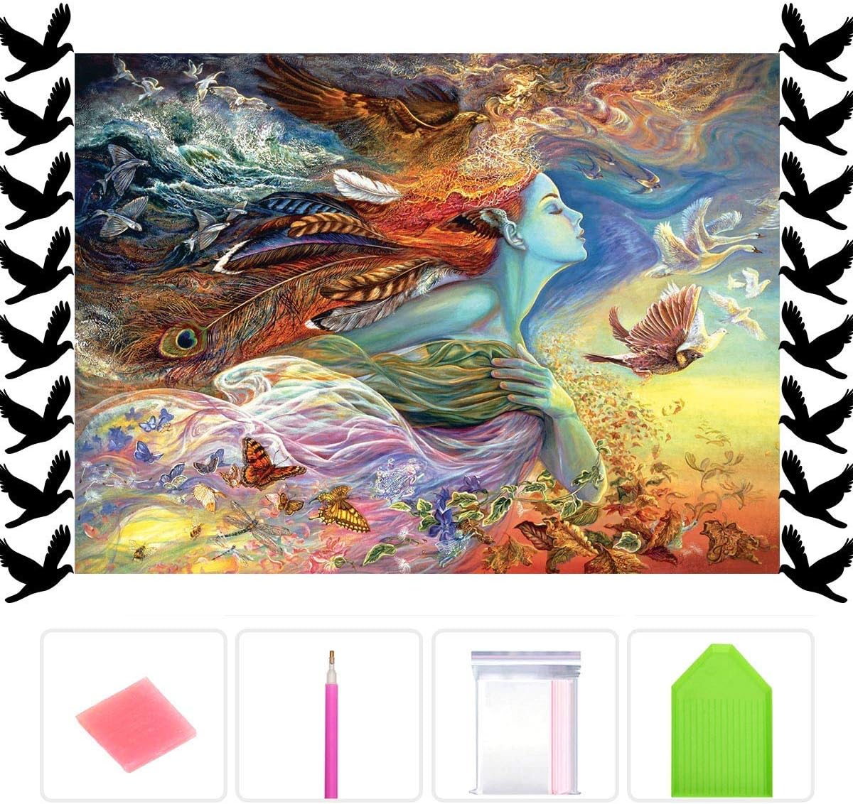 DIY 5D Diamond Painting Kit, ONE Phoenix Full Round Drill Famous Art Elf Large Paintings Kits, Clearance Rhinestone Diamond Arts Craft for Home Wall Decor, Contain Painting Tools(19.7x23.7IN/50x60CM)