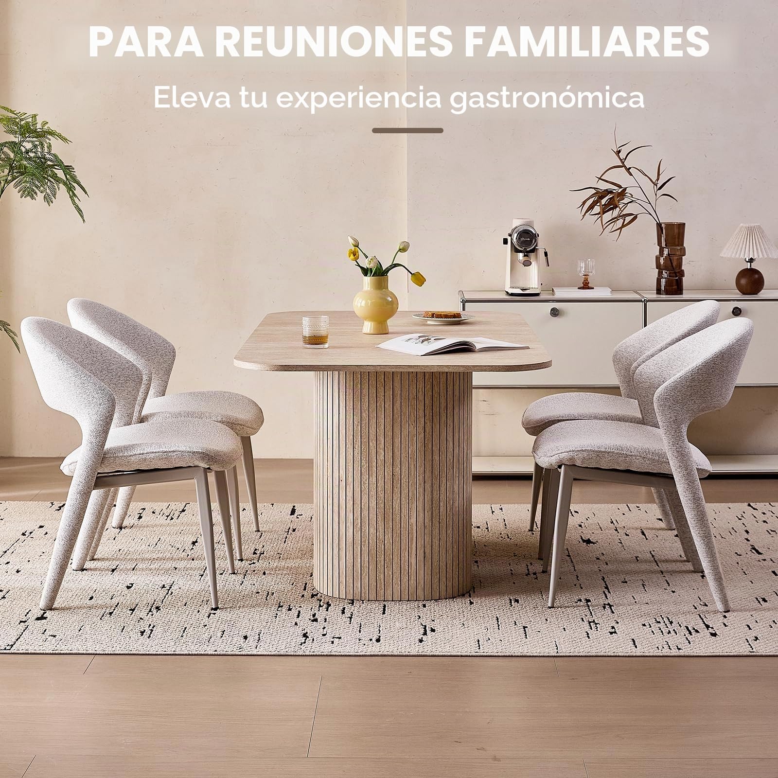 Mesa de Comedor Rectangular, Mesa de Cocina de 160 x 90 x 75 cm, con Capacidad para 4 a 6 Personas, Apta para Sala de Estar, Cocina y Comedor, Acabado en Travertino Amarillo