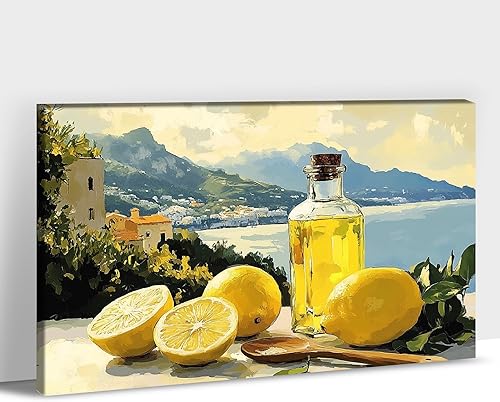 UZMKM Arte de pared de limón, impresiones de lienzo vintage de limón amarillo para decoración de pared de cocina, póster de flores rústicas