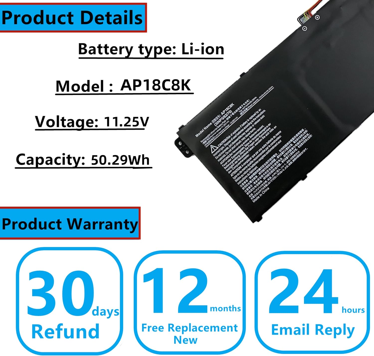 AP18C8K New Laptop Battery compatable with Acer Aspire 5 A514-52 A514-52-58U3 Chromebook 314 C933 Swift 3 SF314-42 SF314-57 SF314-57G SF314-58 Series Notebook 11.25V 50.29Wh