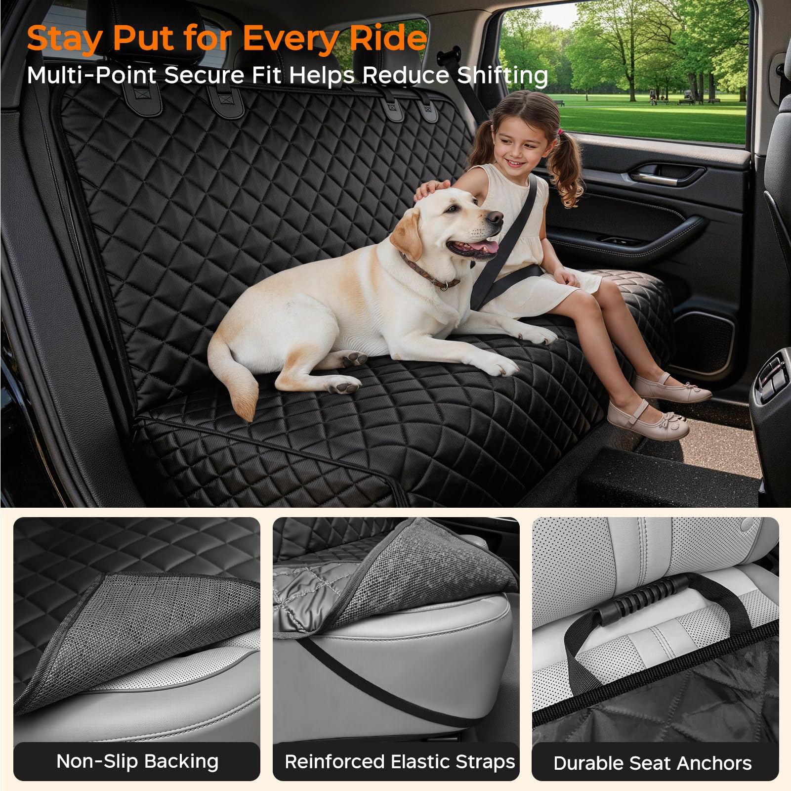 URPOWER Housse de siège de voiture pour chien pour siège arrière – Protection imperméable pour siège auto pour enfants et animaux de compagnie, housses de siège de voiture antidérapantes pour voitures