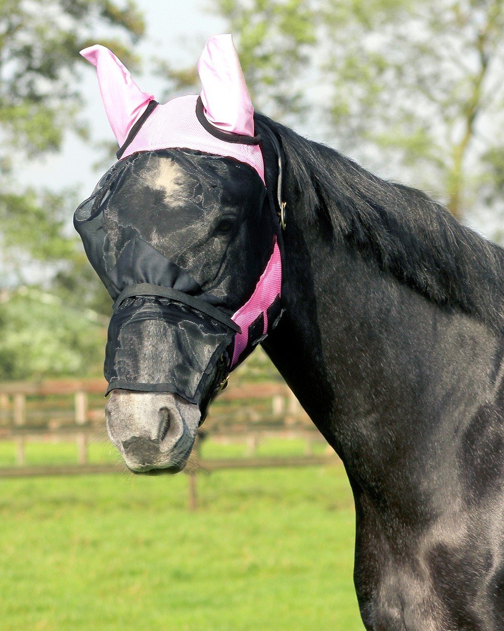 HORSE FLY MASK DETACHABLE NOSE FLAP MINI SHETLAND TO EXTRA FULL PINK (Cob)