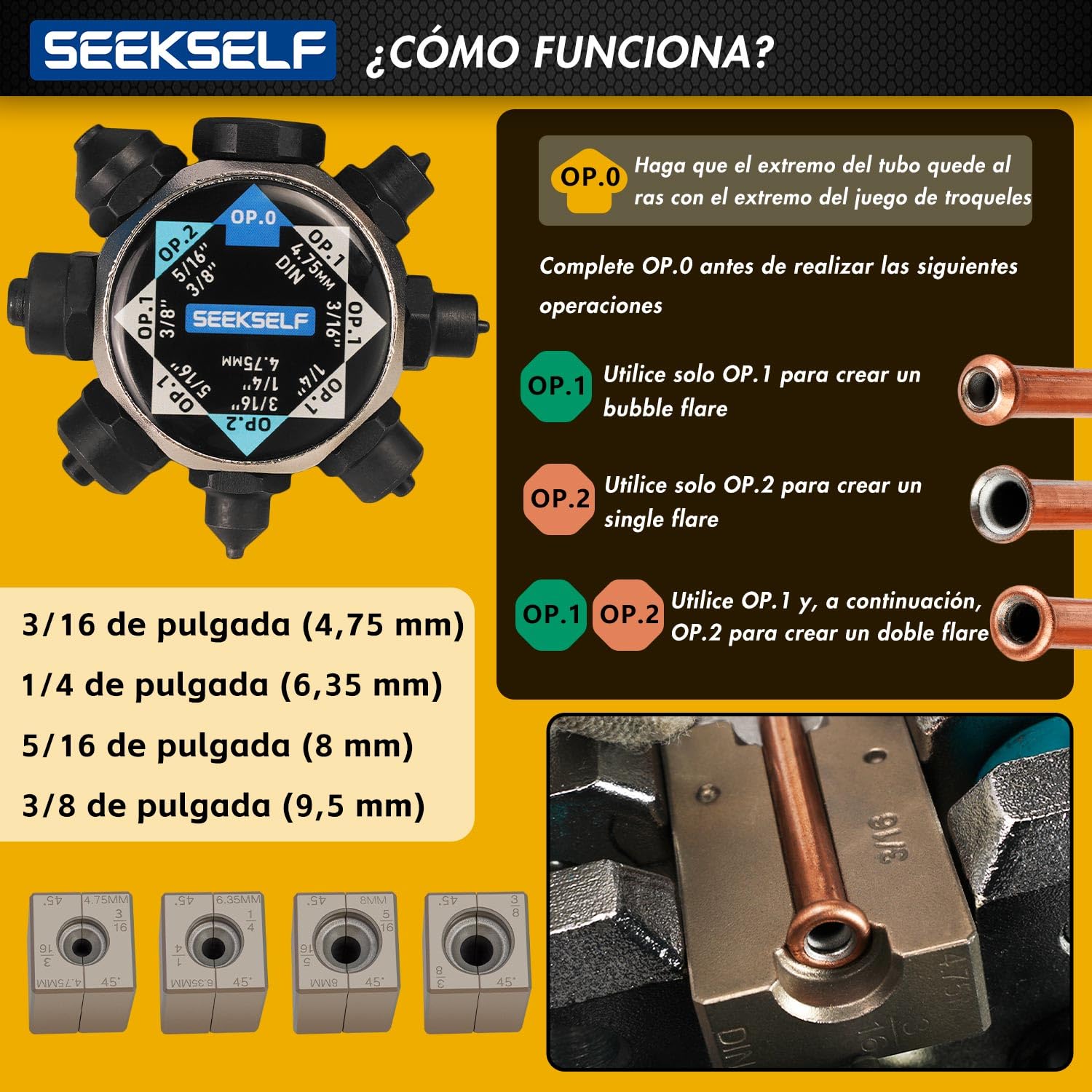 Profesional Kit Abocardar Líneas Freno 45° (Simple/Doble/Burbuja) - Incluye 3/16"-3/8" y 4.75mm para Tubos Acero/Cobre - Herramientas Mecánicas