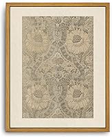 Roslynity 8x10 Framed Canvas Wall Art Vintage Peonies Leaves Retro Silver Brocade Print for Living Room Bathroom Decor