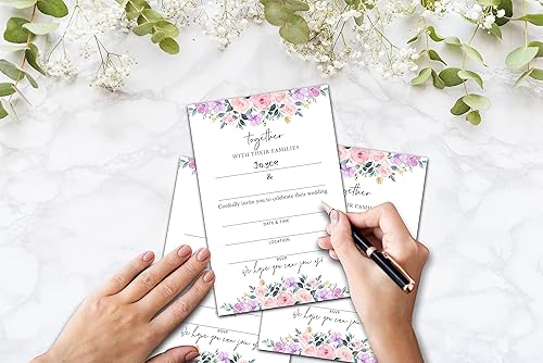 Miniatura 3 de 001TOGETHER - Tarjetas de invitación de boda con sobres, relleno floral rosa rubor en las tarjetas de invitación para despedida de soltera en