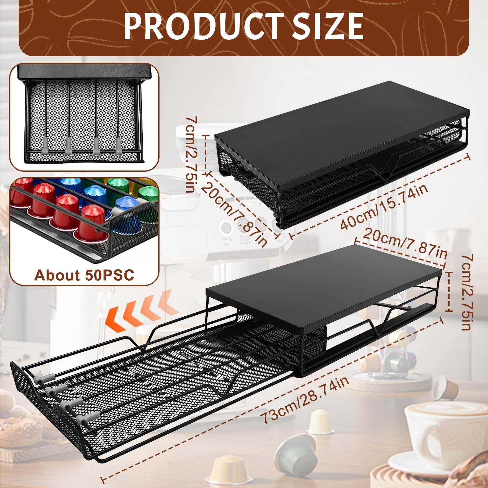 Organizador para cápsulas de café, ajustable, organizador con cajón dispensador de cápsulas, apto para cocinas, oficinas y viviendas de alquiler, negro